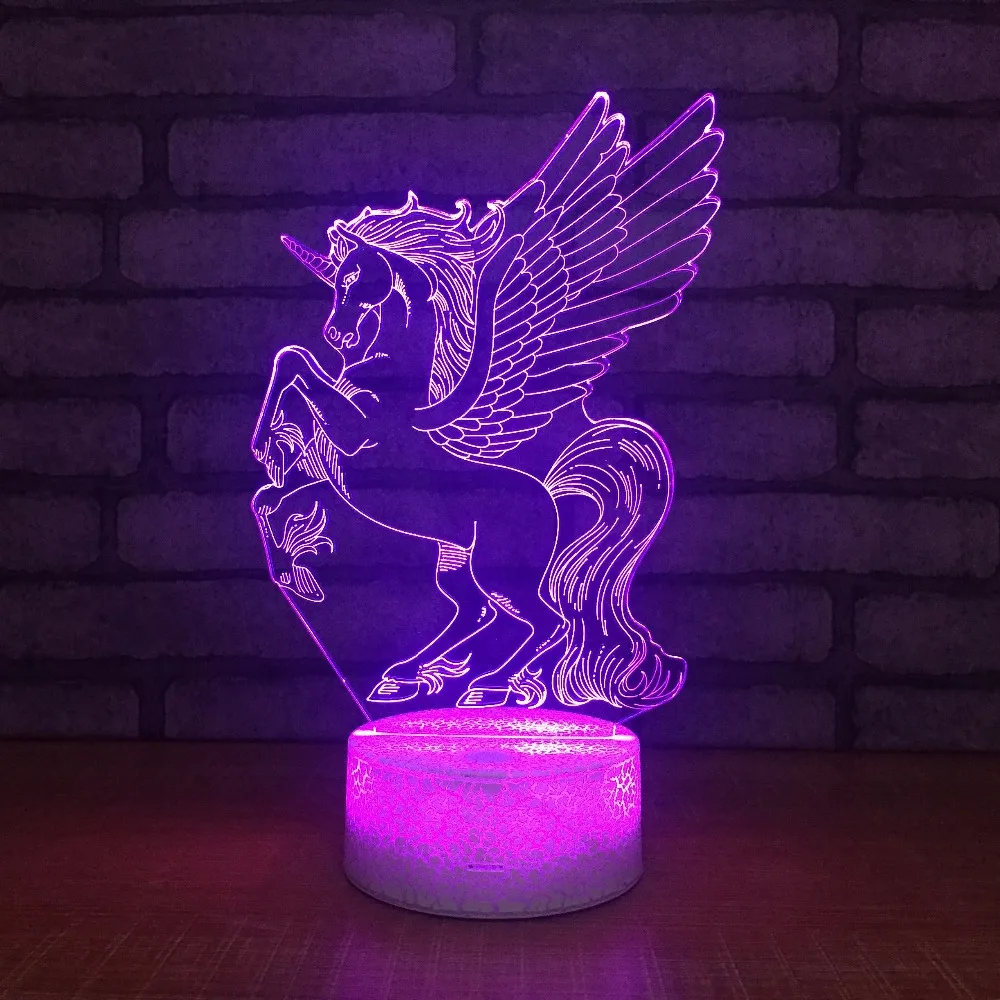 Cute Unicornio LED 3D Night Light 7 Colors Baby Unicorn Party Lamp Luminaria Horse Animal Bedroom Table Decoration | Лампы и освещение