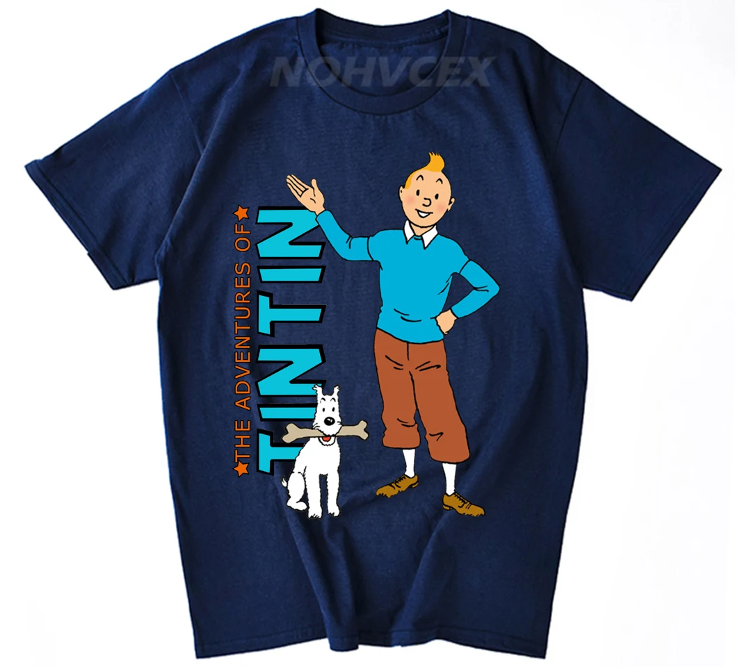 Новая мужская футболка с принтом персонажа Tintin Новинка забавная Мужская хлопковая футболка футболки хипстер одежда
