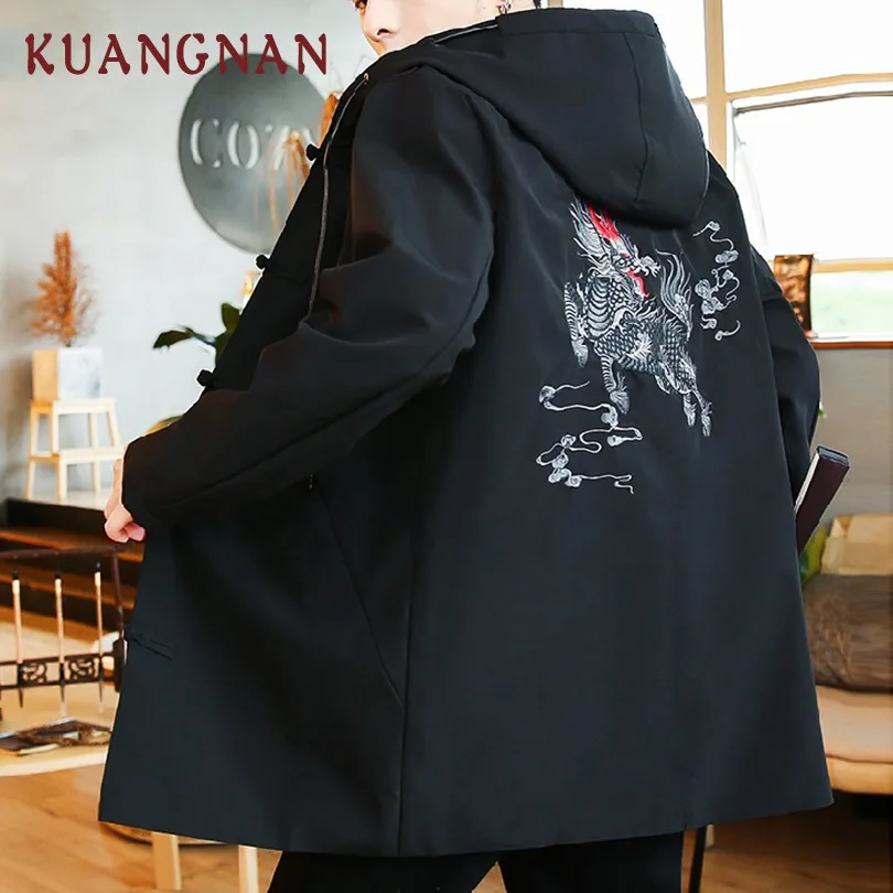 KUANGNAN китайский Kirin Мужская куртка Пальто Единорог Вышивка ветровка уличная Мужская куртка Пальто Капюшон Куртка мужская зима