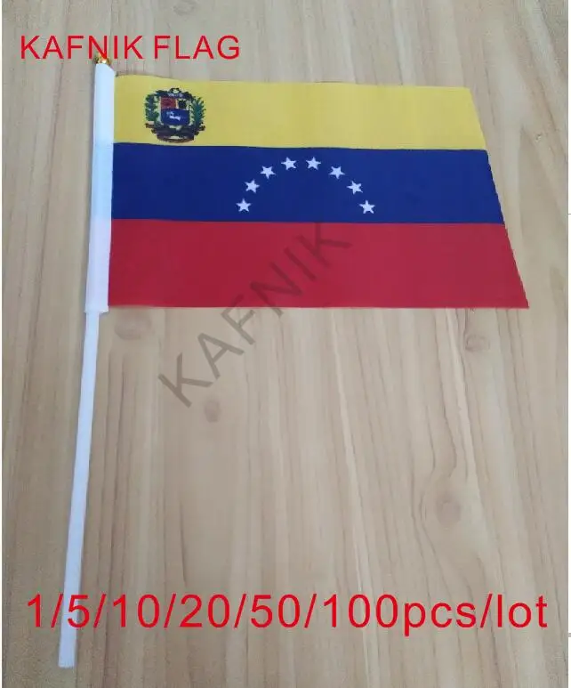

KAFNIK ,10/20/50/100pcs Promotion Wholesale Venezuela Hand Waving National Flag 14*21cm #8 Polyester Flag Free Shipping
