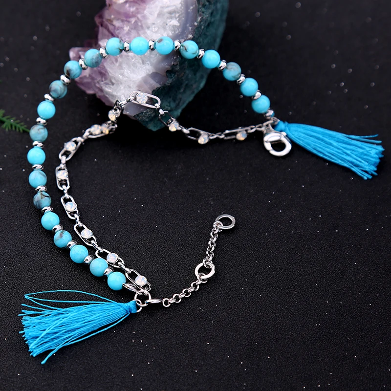 Синий кристалл акриловые кисточкой линии бисера модные браслеты Этническая