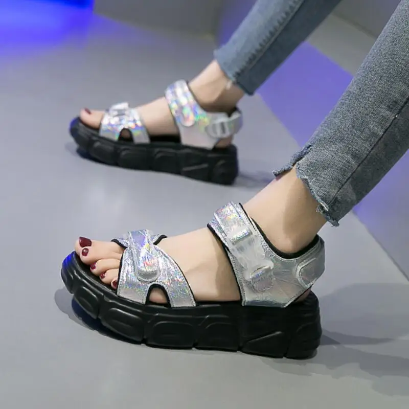 Peep Toe Platform Beach Ladies Shoes Comfortable Flat Shoes Women Rubber Sandals Women Outdoor Flats Sandalen Summer Shoes Woman