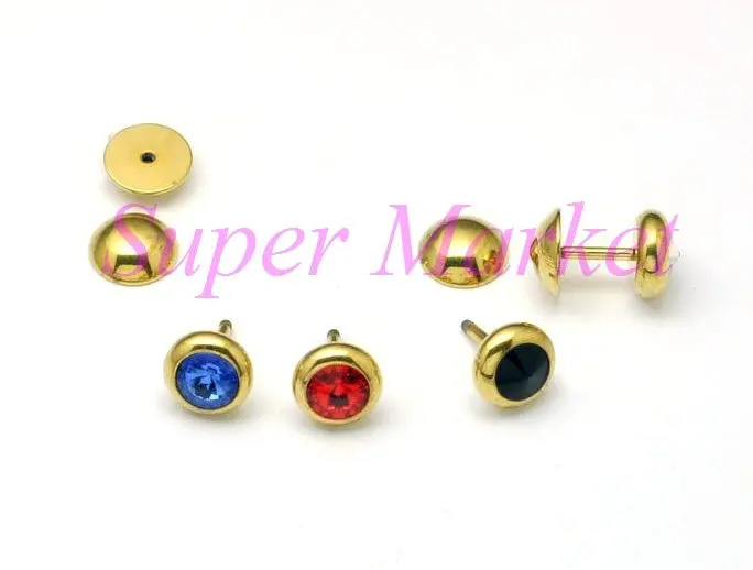 

New Arrival Gold Earring Stud Nail Satellite Stone 8mm 20 colors 16G ball Promotional Gift Barbell Titanium