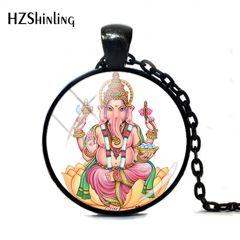 2-3 HZSHINLING Lord Ganesh Ganesha индуистский слон ожерелье индуистский Ганеш ювелирные изделия изображение ожерелье со стеклянной подвеской ожерелье - Окраска металла: 2-3