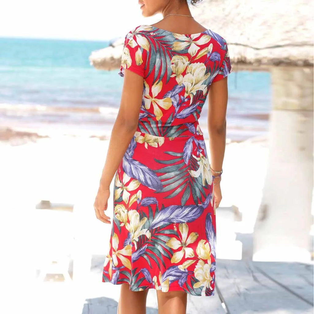 Женское богемное платье FREE OSTRICH свободное красное выше колена с коротким рукавом