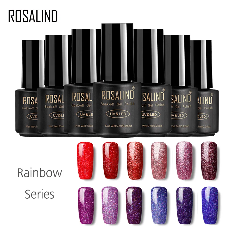 Гель лак для ногтей ROSALIND 1S 7 мл Радужный Блестящий нейл арта УФ и LED долговечный