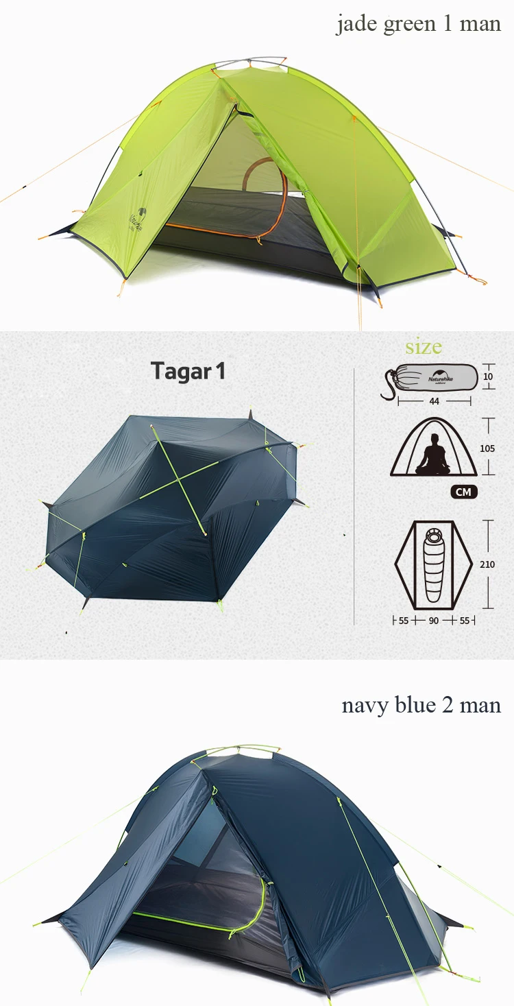 NatureHike Taga 1-2 Человек Палатка Кемпинг рюкзак палатка 20D сверхлегкий ткань NH17T140-J