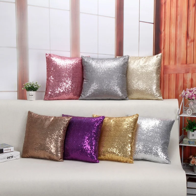 

DIY Mermaid Sequins Pillow Cover Blue Home Sofa Car Decorative Square Pillowcase Colorful 40cm*40cm Pillows Cushion Cover
