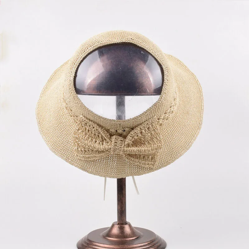 Летняя женская соломенная шляпа с галстуком бабочкой для женщин вязаная крючком