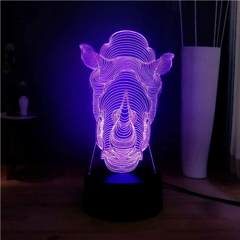 Новинка 3D Акриловый Лава носорог иллюзия RGB настроение светильник светодиодный 7