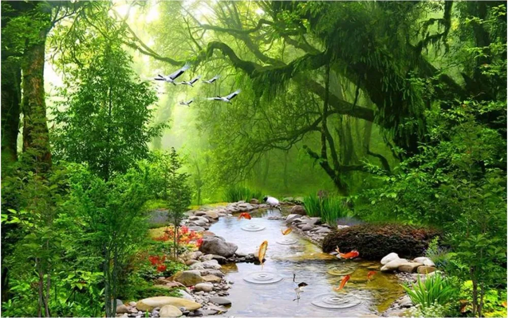 Фотообои на заказ 3d обои для зала вода течёт по дереву пейзаж живопись настенные