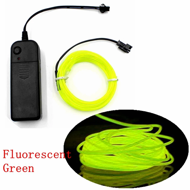 Fluorescent green Светодиодная лента EL Wire, светильник 12 В, провод el, лампы, Канатный светильник, переключатель 2 м, 3 м, 5 м, с контроллером, ленточный светильник, светло-голубой, зеленый, розовый - Испускаемый цвет: Fluorescent green