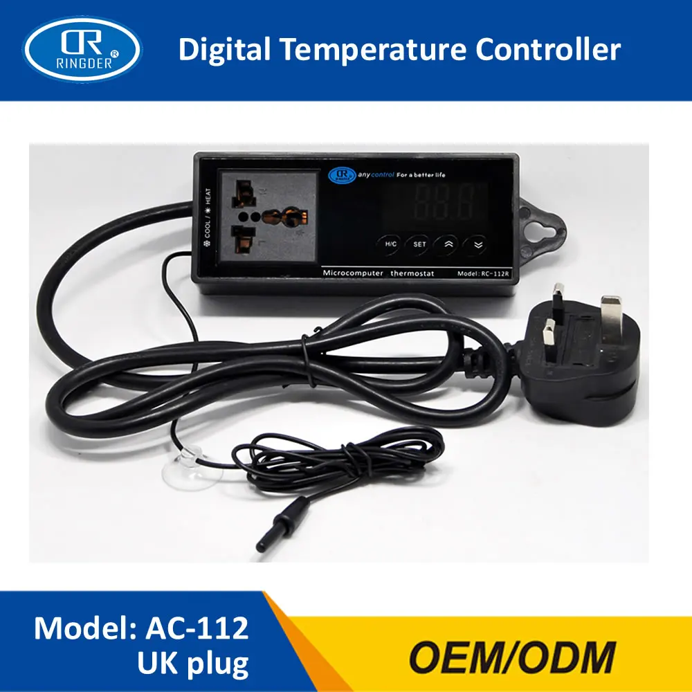 RINGDER AC-112 16-40C цифровой термостат для рептилий с вилкой и универсальной розеткой вкл/выкл регулятор контроллер температуры для аквариума
