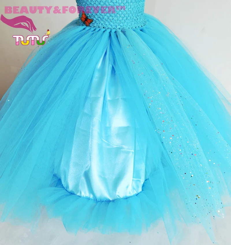 Новый дизайн ручной работы синий тюль косплей костюм принцессы Золушка платье с