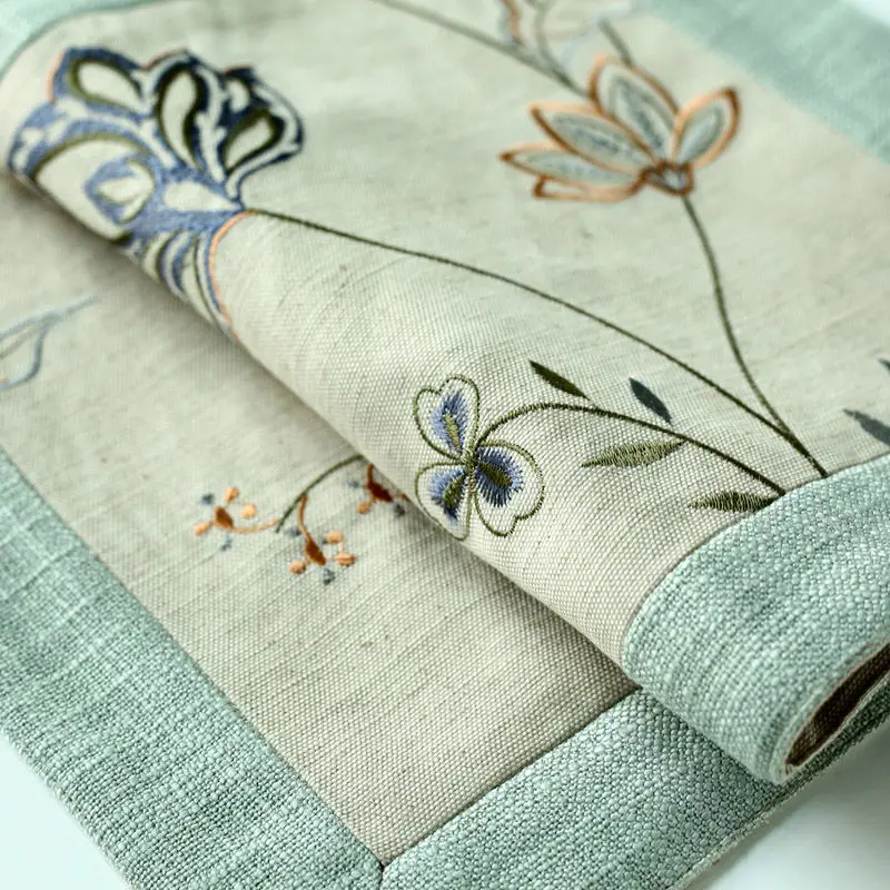 Nobildonna Linen Floral Placemats 45*30cm Embroidery for Table Coasters Dining Mat Double Thick Tea Cloth | Дом и сад