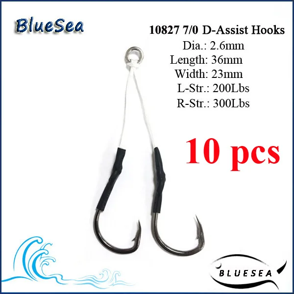 BlueSea 10 шт./упак. 10827 Нержавеющая сталь двойной крючковый лов помощник крючки двойной джиг помочь Крючки двойной Assist крючки с линией - Цвет: Black 7I0 10pcs