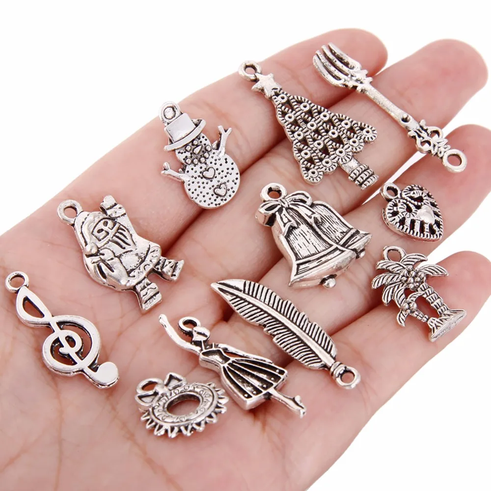 100 шт./компл. смешанные античные серебряные цвета Рождественская елка Санты Чулки