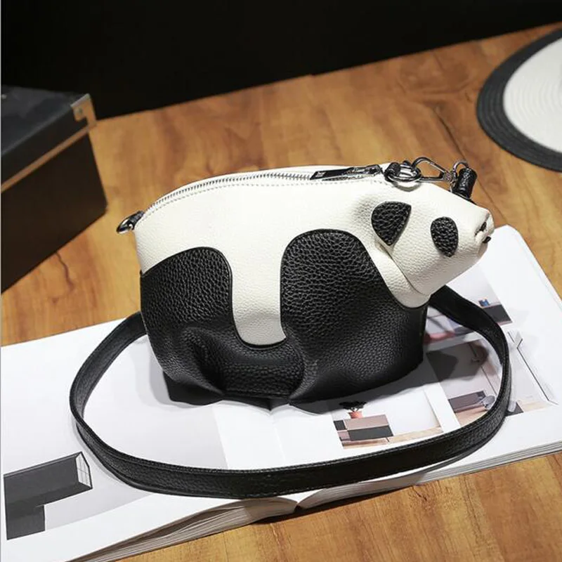 Panda Сумка Кожаная Белый Черный Сумки Дамы Для Девочек Осень Малый Мультфильм