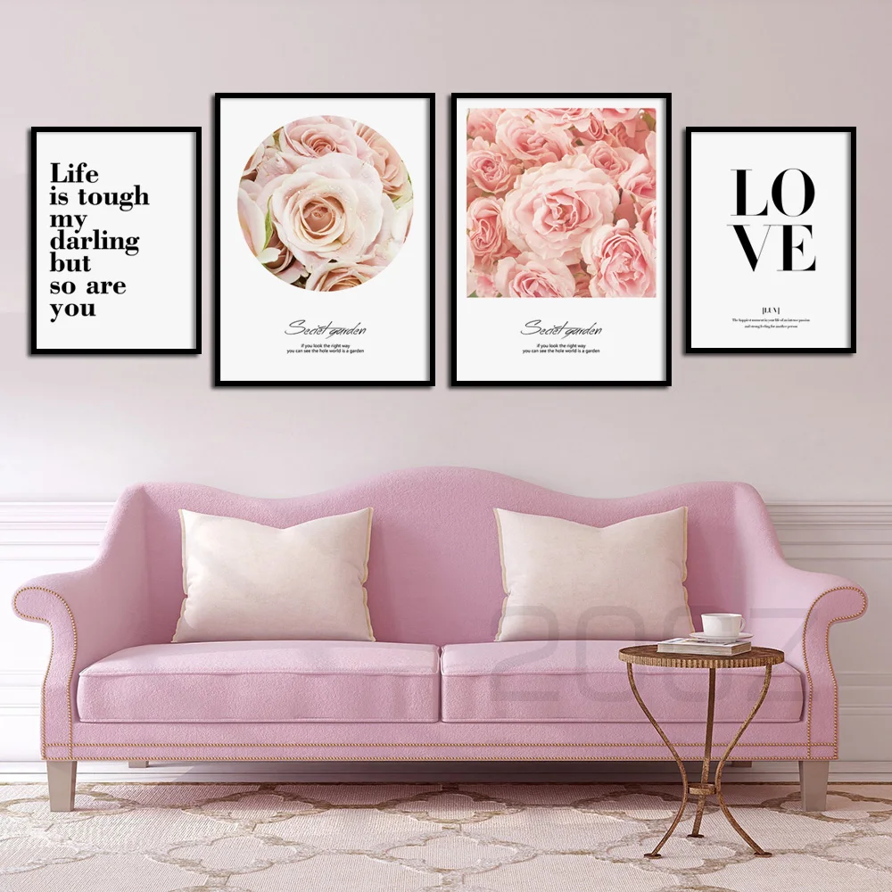 Скандинавский плакат розовый цветок роза любовь вдохновляющие цитаты настенная