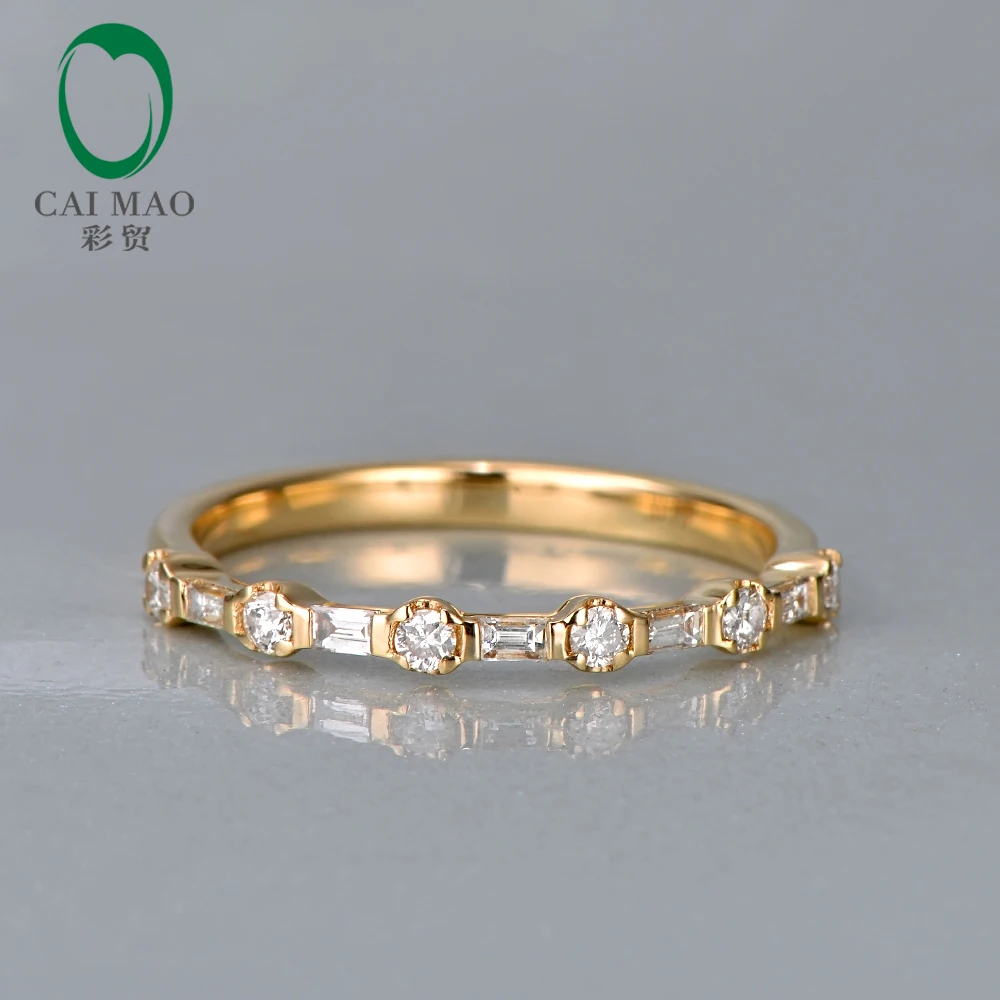Caimao изысканный 0.30ct круглый и багет бриллиантов 14kt желтого золота Eternal кольцо Свадебные украшения