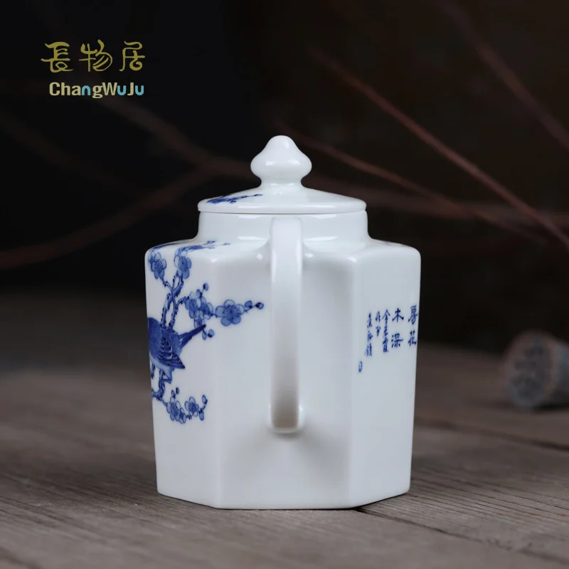Changwuju Jinhdezhen чайник JinHongxia ручная роспись синий и белый заварочный чайник ручной работы чайная посуда с цветком-птица китайская живопись тонкая манера письма