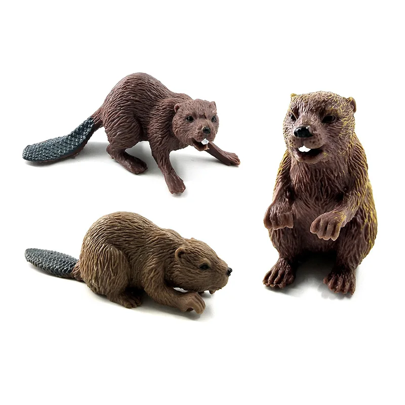 3 Pcs Beaver Моделирование леса диких животных модель один кусок Барсук Росомаха Anteater Beaver Bear фигурка ПВХ игрушка фигурка подарок для детей - Цвет: 3 Pcs Beaver