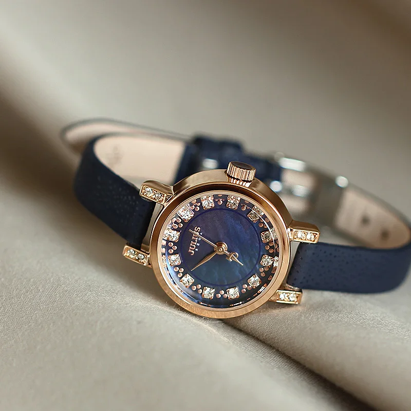 Женские часы Julius Japan кварцевые модный кожаный браслет стразы подарок на день