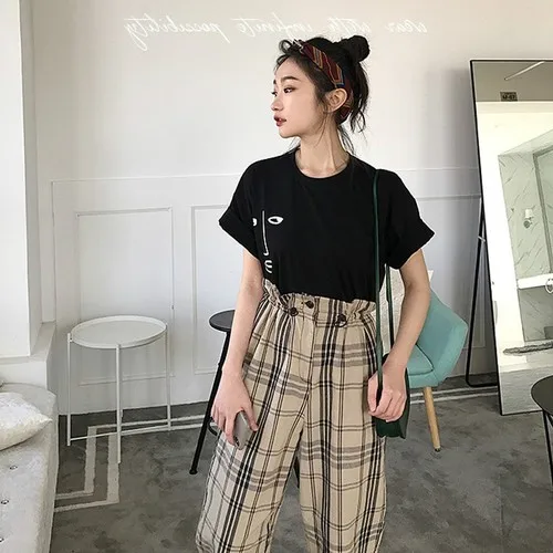 Женские летние комплекты одежды черные топы с коротким рукавом и круглым вырезом