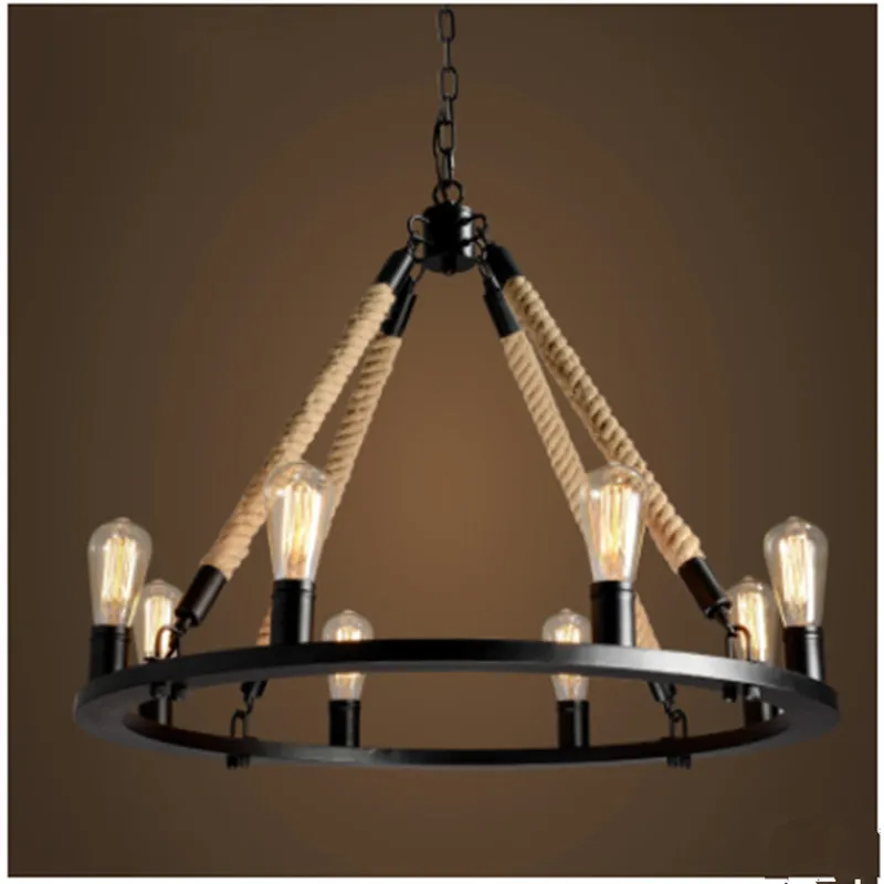 Kopen Amerikaanse Dorp Loft Iron Retro Creatieve Bars Kleding Cafe Henneptouw Kroonluchter Antieke Touw Lichten Restaurant Eetkamer