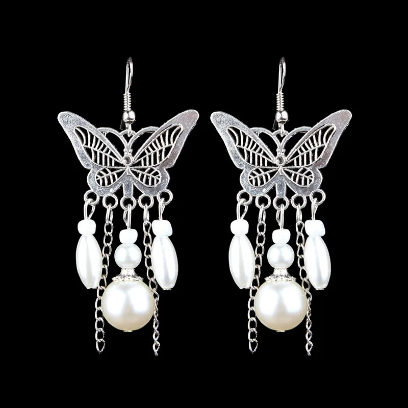 Нильсен новые женские длинные вечерние серьги Пункт Ретро полые жемчуг бабочки