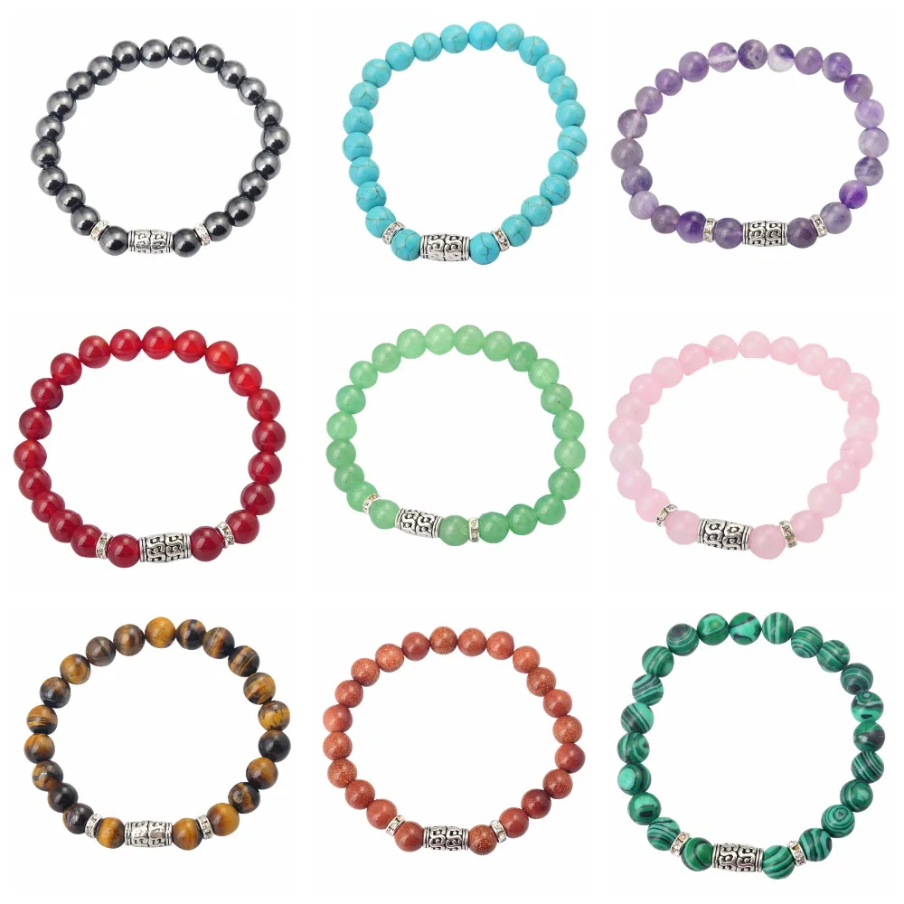 

2016 Tiger Eye Bracelets Bangles Elastic Rope Chain Natural Stone Women and Men Jewelry