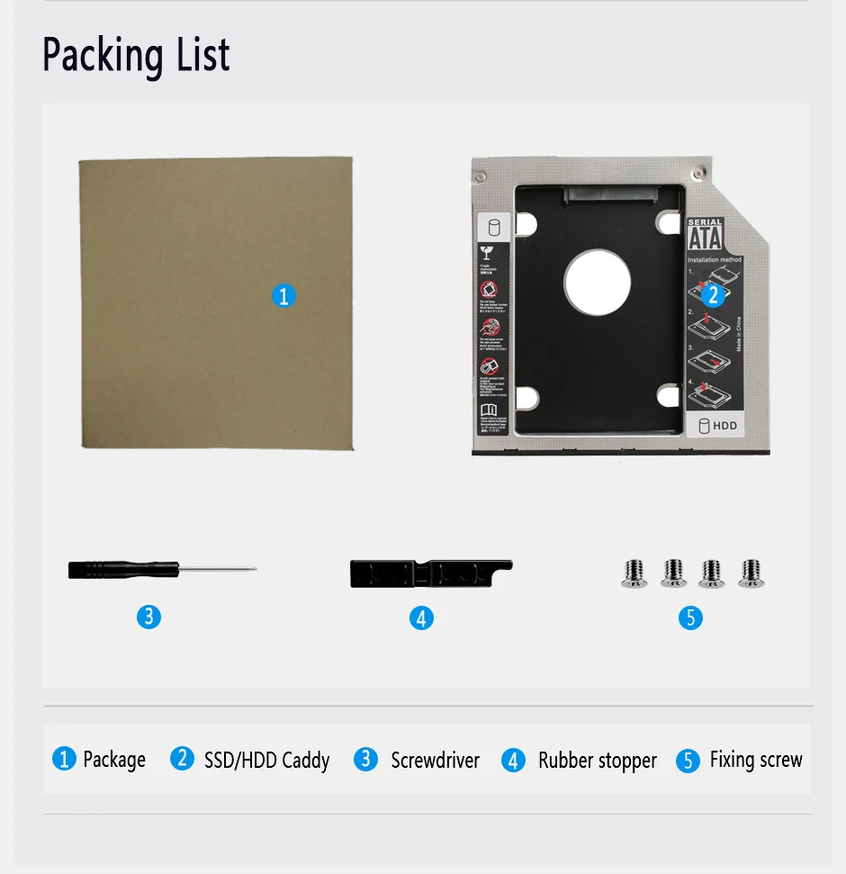 Алюминиевый Чехол Optibay 9,5 мм SATA 3,0 2nd HDD Caddy SSD CD DVD корпус для ноутбука DVD-ROM Оптический отсек SuperDrive
