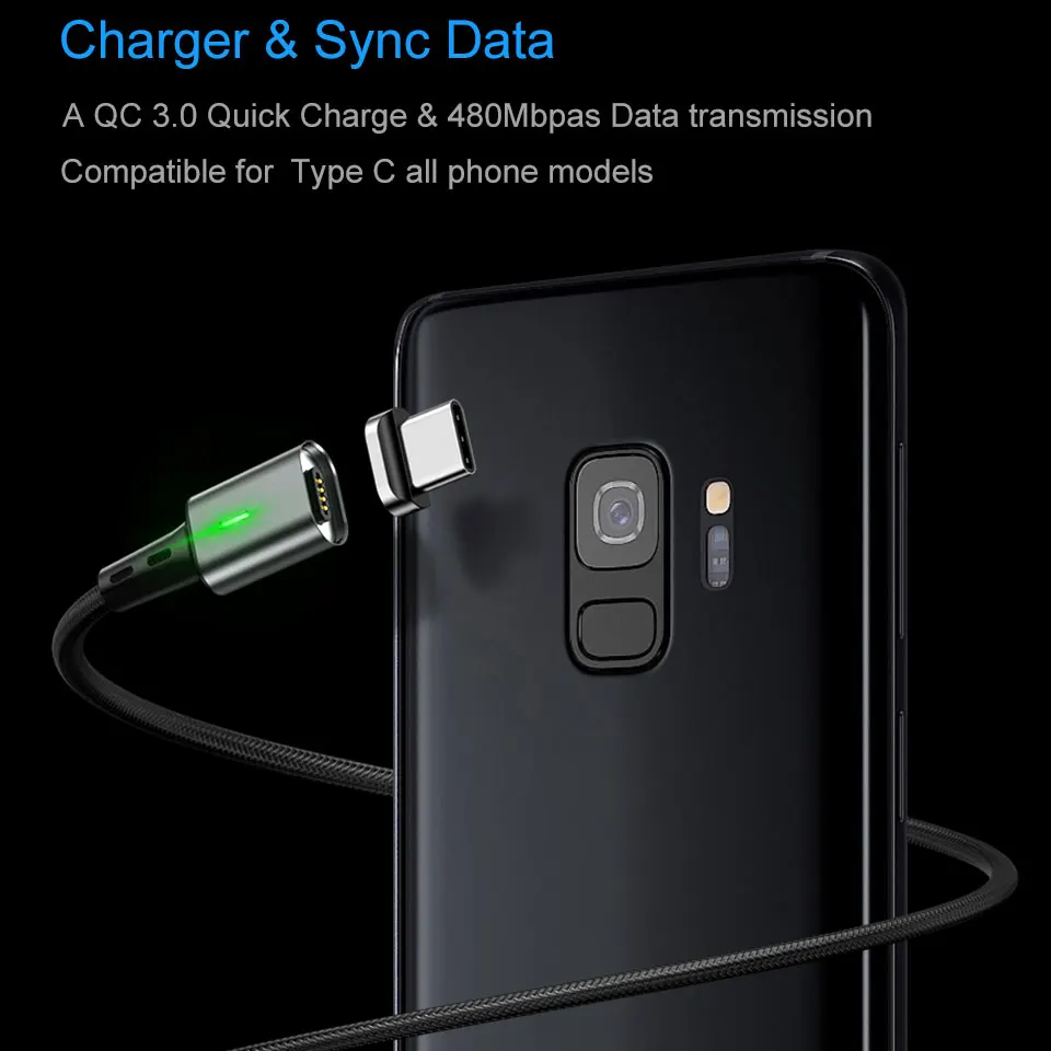 3A Магнитный Тип C Зарядное устройство кабель для samsung Galaxy S10 S10e S10+ S9 S8 Примечание 10 9 8 A20 A30 A40 A50 A60 A70 A80 Tab S6 S5e S4 S3