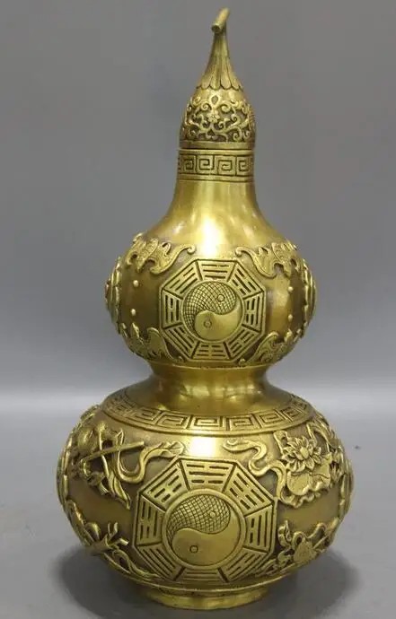 Китайская латунная медная богатство Feng Shui восемь сокровища фу Лаки Бутылка Тыква