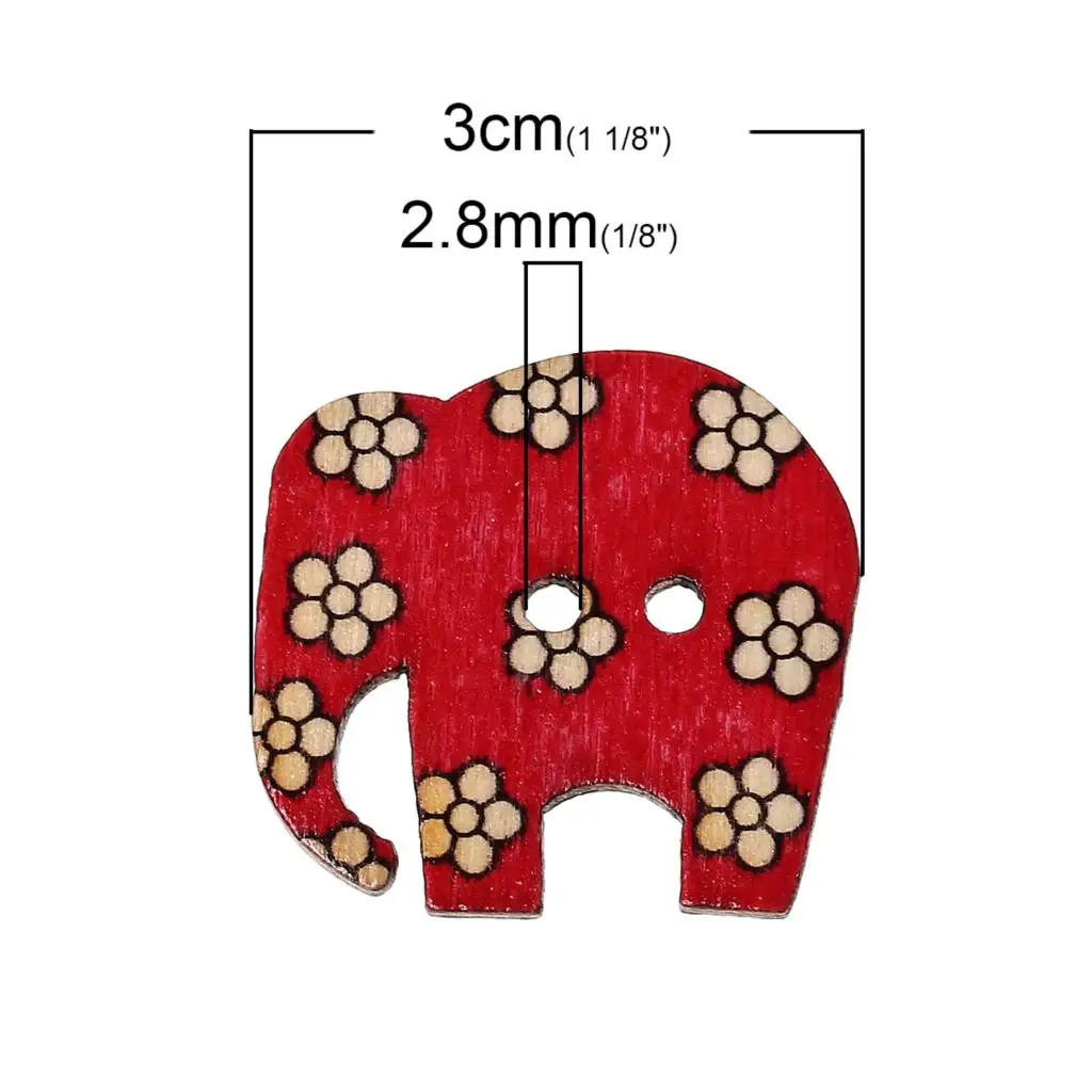 Wood Sewing Scrapbooking Button Elephant At Random Two Holes Flower Pattern Print 3cm x 29mm 50 PCs new | Дом и сад