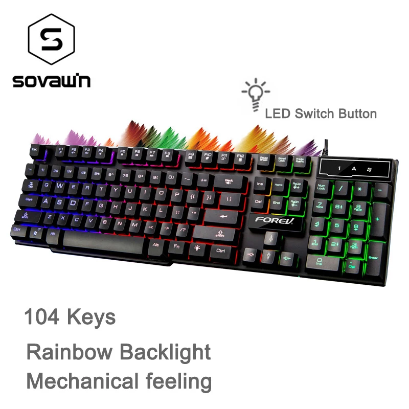 USB 104Key Проводная игровая клавиатура с Backitght светодиодный Радужный механический
