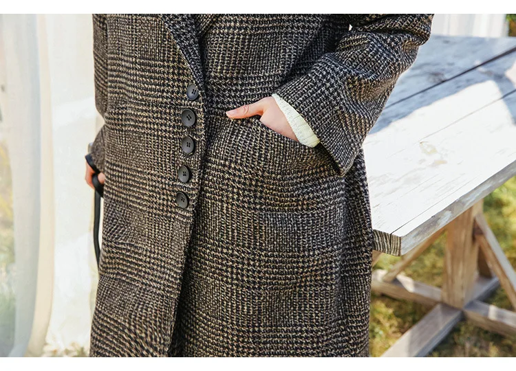 Новое корейское длинное шерстяное пальто однобортное клетчатое и куртка женские