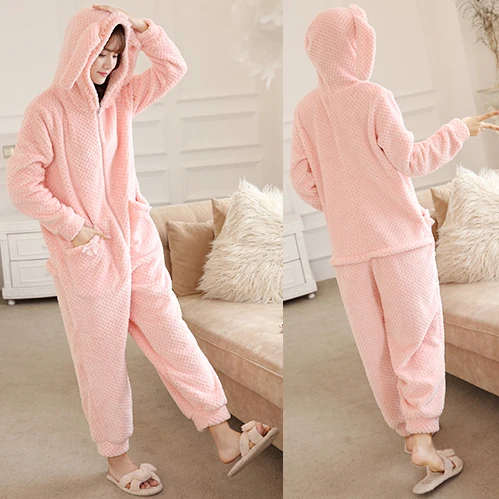 Фланелевые пижамы для женщин зимние Мультяшные корейские студенческие застежки