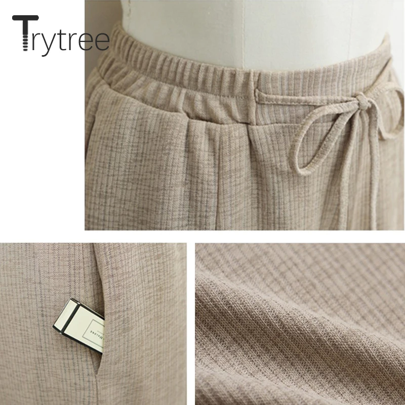 Trytree 2019 Лето Осень Женские повседневные однотонные широкие брюки женские модные