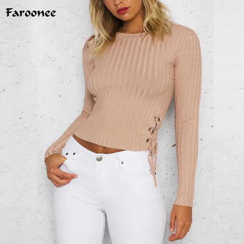 Женская трикотажная футболка с длинным рукавом Faroonee облегающая укороченная