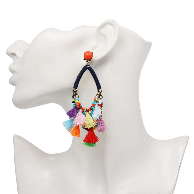 YJX меренге Капли серьги с каменными бусинами обруч кисточками плотная Кластерные