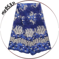 worthsjlh african french lace fabric 2020 high quality royal blue white beaded lace fabric dubai party lace fabric for dress