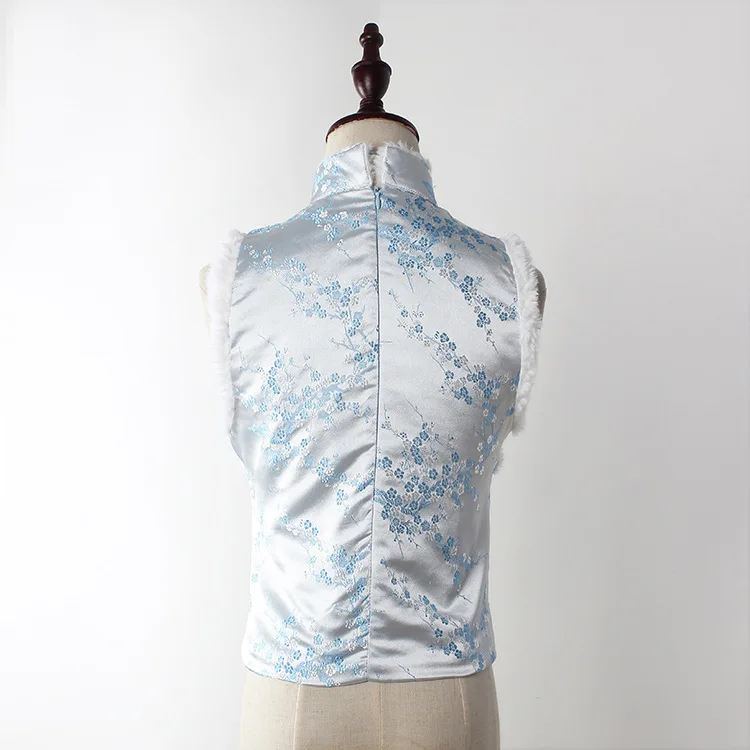 "Qing Ru" китайский стиль Новогодняя вышивка сливы 2 шт. комплект: Искусственный меховой жилет+ платье с длинными рукавами цвет синий милый