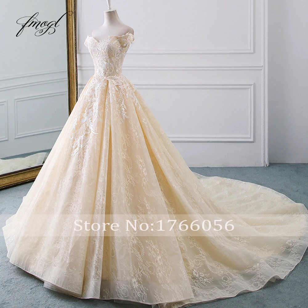 Кружевное бальное платье Fmogl свадебное роскошное строгое винтажное со шлейфом 2019