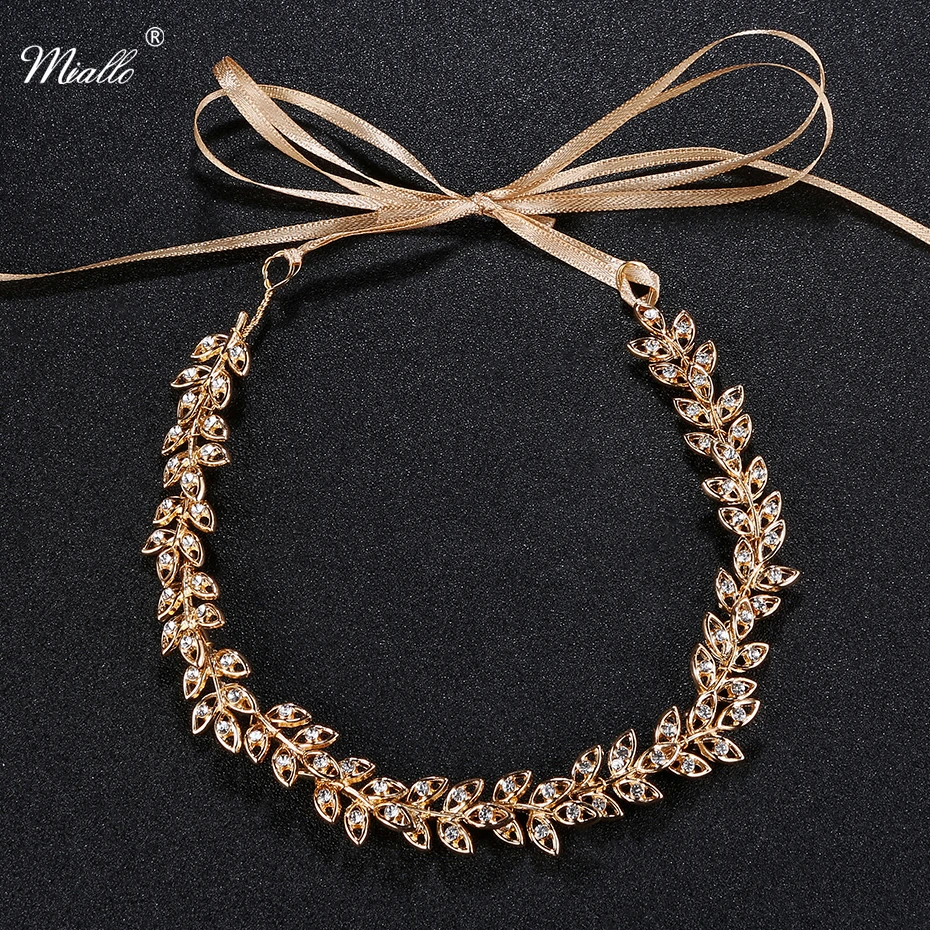 

Miallo Newest Wedding Headbands for Bride Gold Branches and Leaves Rhinestone Hair Vine for Women Wedding Bridal Hair Accessory