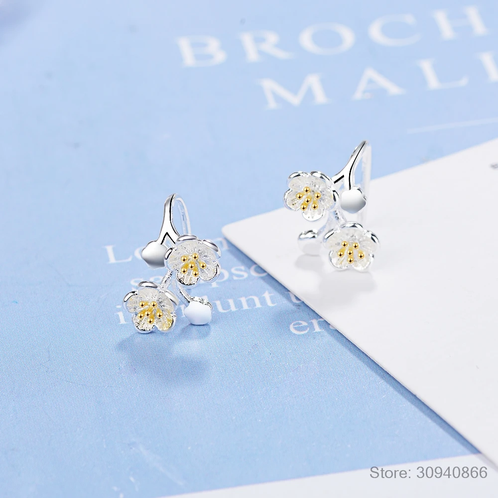 Серьги женские из серебра 925 пробы с цветком вишни|Серьги-клипсы| |