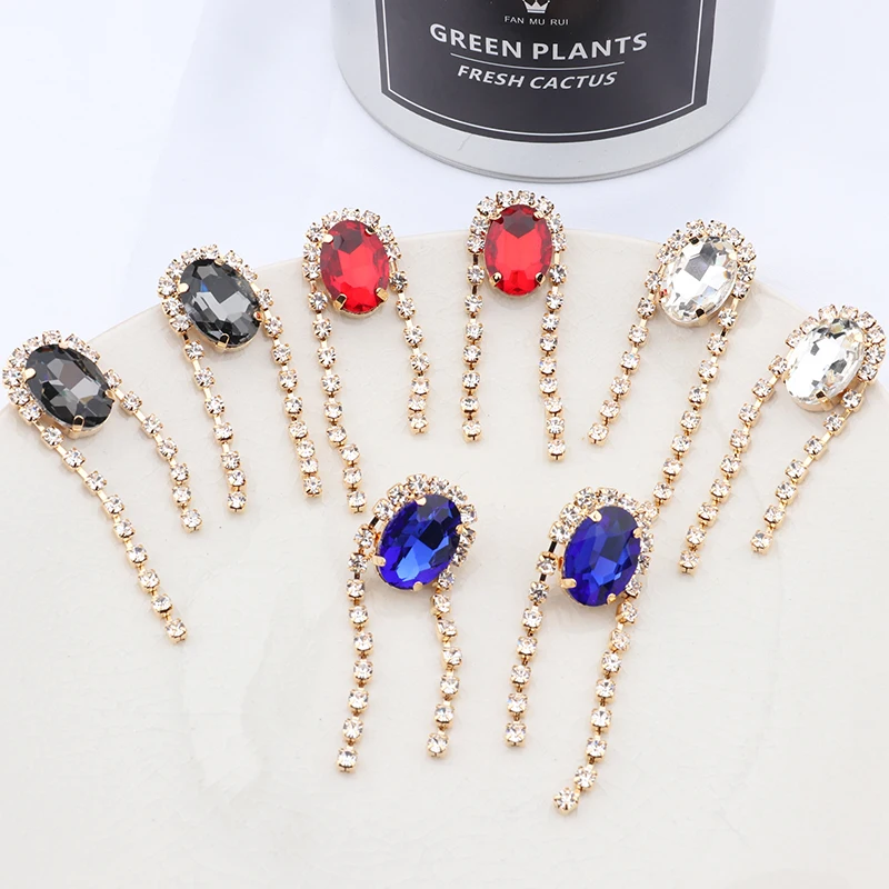 MENGJIQIAO 2019 Korean Asymmetric Luxury Crystal Tassel Drop Earrings For Women Rhinestone Party Elegant Pendientes Jewelry Gift | Украшения
