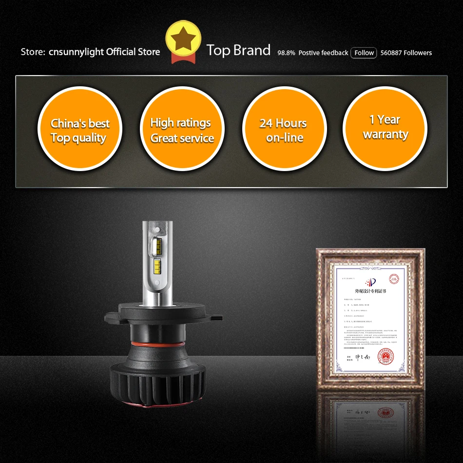CNSUNNYLIGHT H7 светодиодный H11 H4 H1 с Lumi светодиодный s ZES чипы 9900LM 72 Вт/комплект 9005 Автомобильная фара 9006 H8 противотуманная фара 12 В 24 В