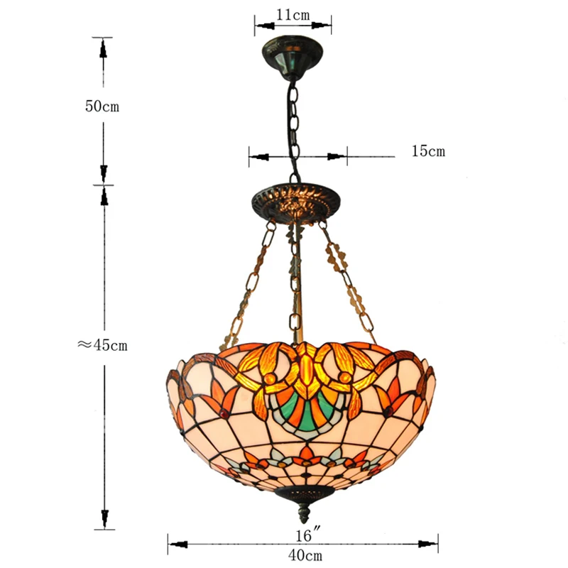 Витражная Подвесная лампа с имитацией Тиффани E27 для бара столовой кухни
