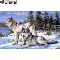 diapai diamond painting 5d diy 100 full squareround drill animal wolf tree diamond embroidery cross stitch 3d decor a24554